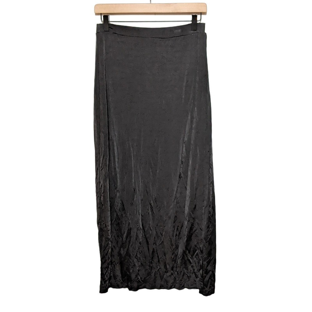 XOXO Womens Side Slit Maxi Skirt Size L Black Pull On Rayon Y2K Vintage Retro